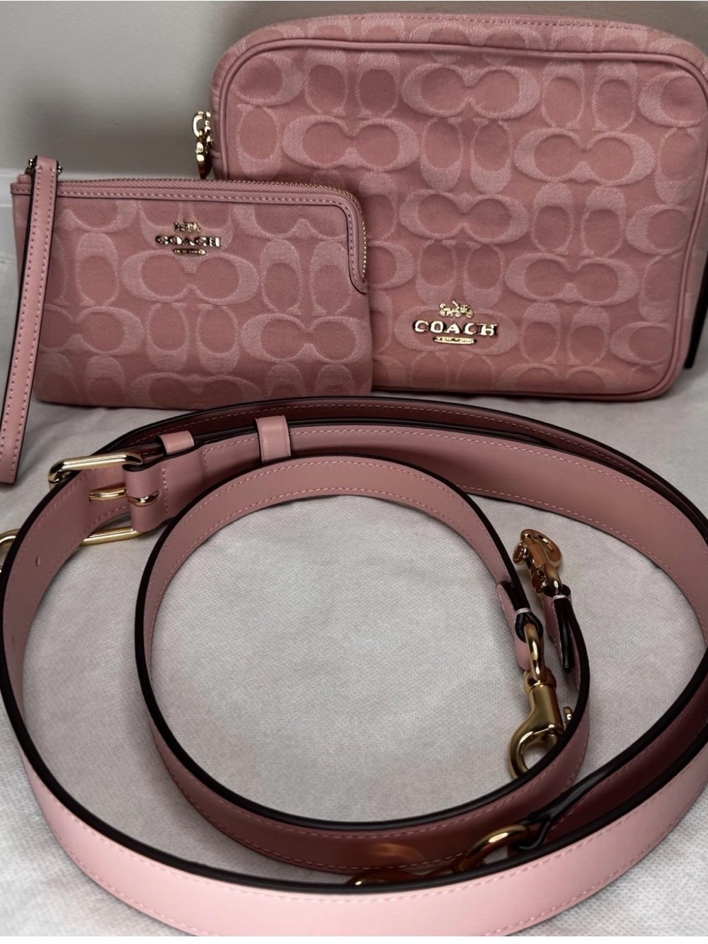 Coach Carey Shoulder/Crossbody Bag In Signature Denim/Gold/Light Pink CER69 - Picture 11 of 16